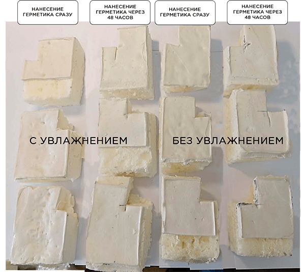 Рисунок среза части герметика для изучения структуры пены под ним